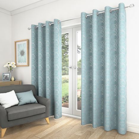 Saturn Fully Lined Eyelet Curtains - Duck Egg Blue