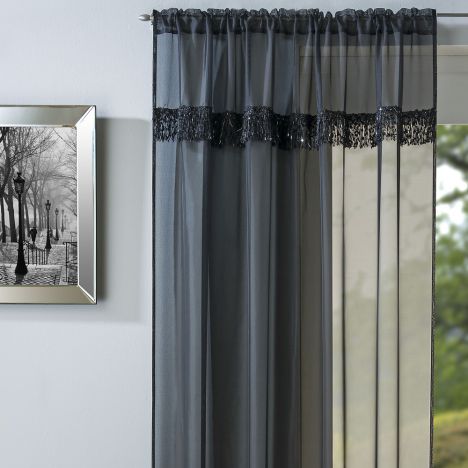 Savannah Slot Top Voile Curtain Panel - Black
