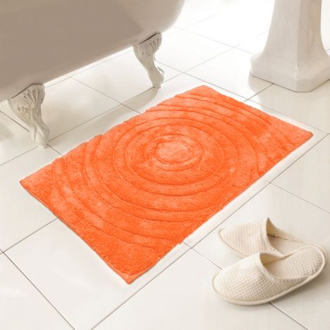 Luxury 100% Cotton Circles Design Bath Mat/Rug - Orange