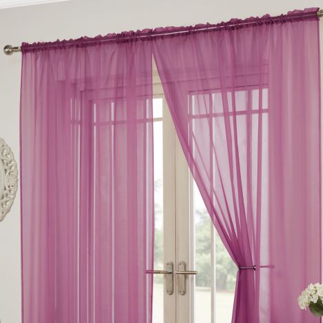 Lucy Slot Top Pair of Voile Curtains - Cerise Pink