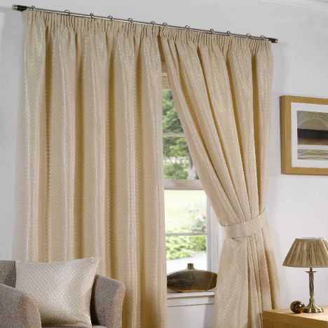 Sicily Woven Jacquard Fully Lined Tape Top Curtains - Silk Cream