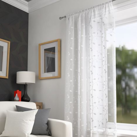 Harrogate Leaf Voile Curtain Panel - White