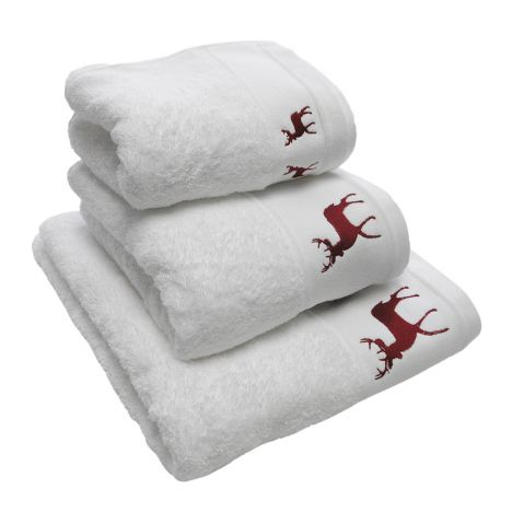 Reindeer Stag 100% Cotton Supersoft Christmas Towel - White Red