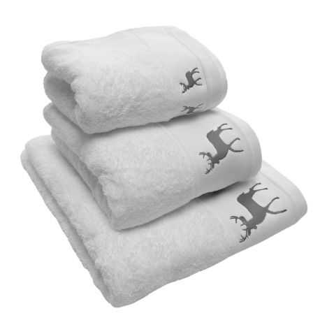 Reindeer Stag 100% Cotton Supersoft Christmas Towel - White Grey