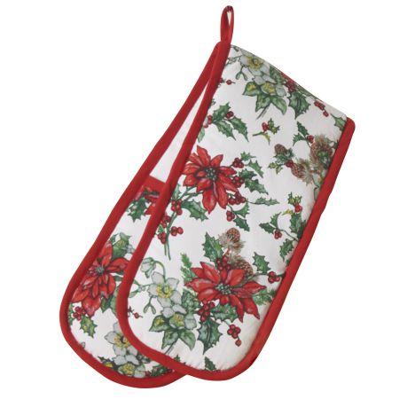 Christmas Poinsettia Double Oven Glove - Red