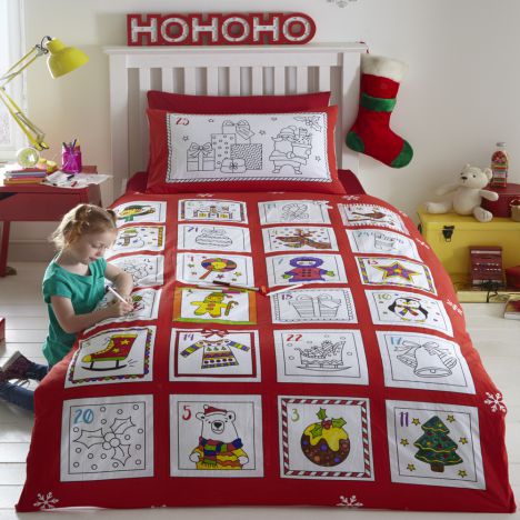 Advent Christmas Colouring in Quilt Duvet Cover Set with FREE Washable Marker Pens