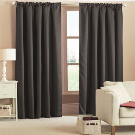 Woven Thermal Blackout Tape Top Curtains - Black