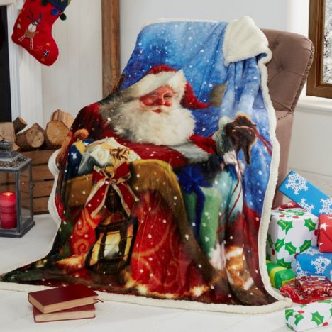 Santa Sleigh Father Christmas Supersoft Blanket Fleece Throw 