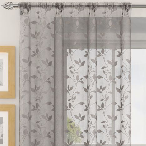 Evie Floral Voile Curtain Panel - Silver Grey