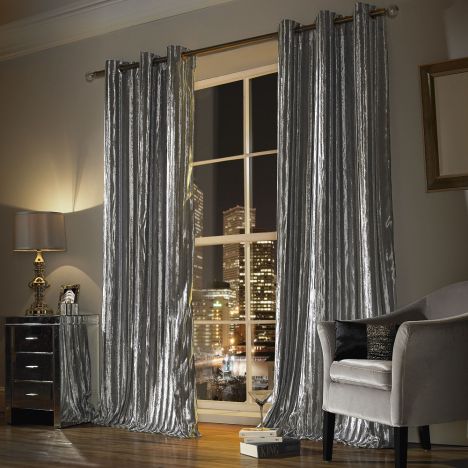 Kylie Minogue Iliana Velvet Fully Lined Eyelet Curtains - Silver Grey