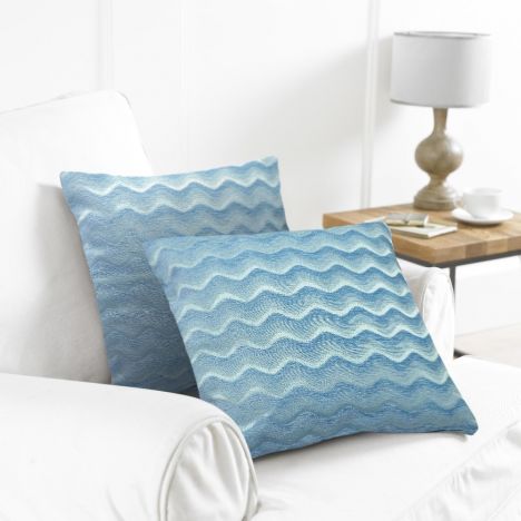 Pack of 2 Wavy Cushion Covers - Teal Blue
