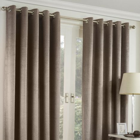 Embossed Geometric Eyelet Ready Made Curtains - Champagne