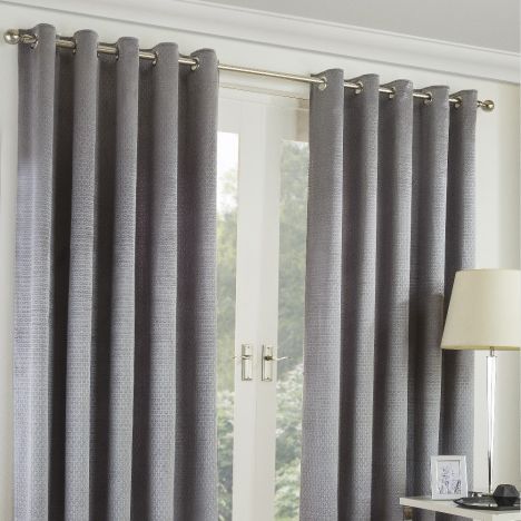 Embossed Geometric Eyelet Ready Made Curtains - Silver Grey