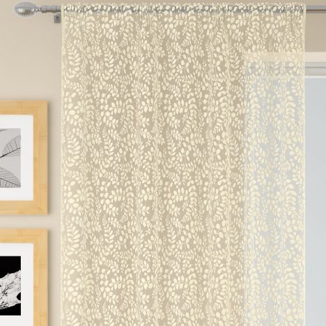 Willow Floral Lace Voile Curtain Panel - Champagne Cream