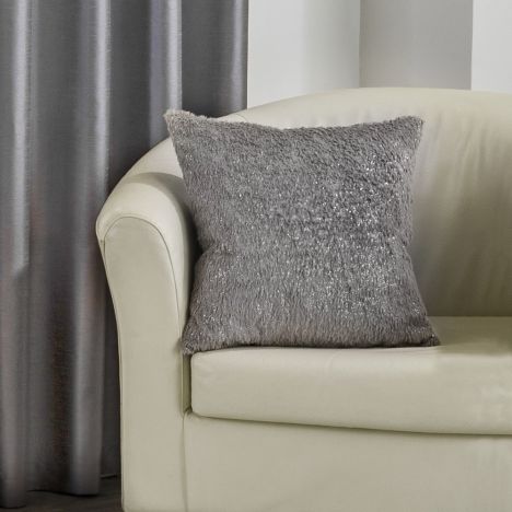 Mongolian Glitter Fur Cushion Cover - Silver Grey