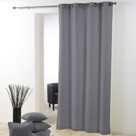 Essentiel Plain Single Curtain Panel with Plastic Eyelets - Silver Grey