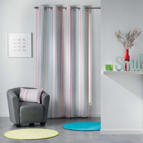 Analea Striped Single Curtain Panel with Eyelets - Multicolour