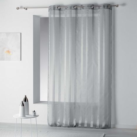 Bandas Eyelet Voile Curtain Panel with Vertical Stripes - Grey