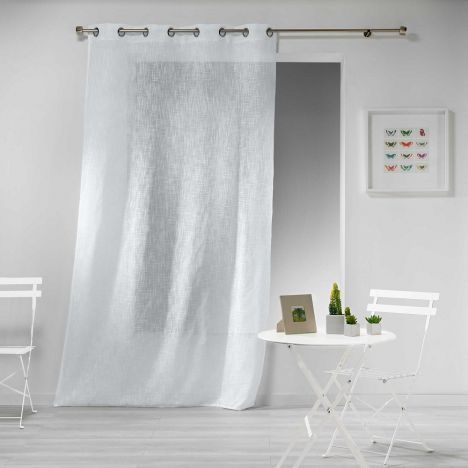 Haltona Woven Linen Effect Eyelet Voile Curtain Panel - White