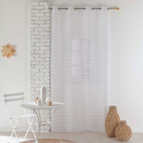 Riane Striped Voile Curtain Panel with Eyelets - White