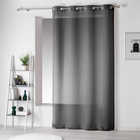 Pointille Striped Eyelet Voile Curtain Panel - Charcoal Grey