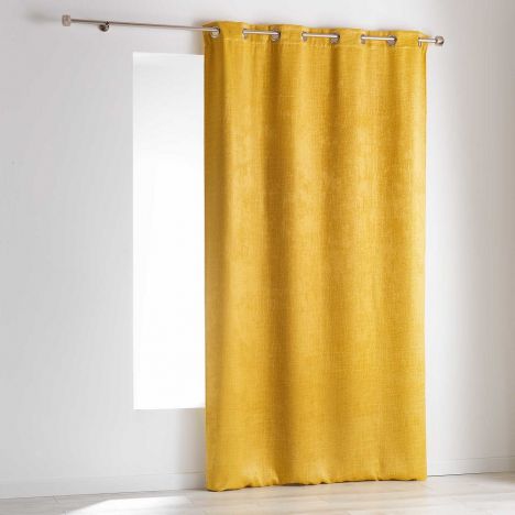 Opacia Embossed Velvet Blackout Single Curtain Panel with Eyelets - Ochre Yellow
