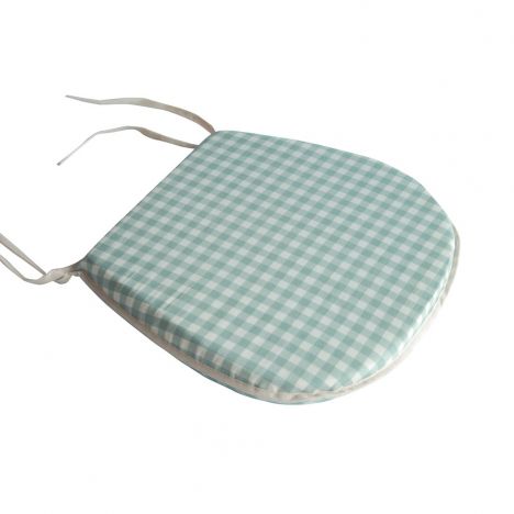 Gingham Check Tie On Seat Pad - Duck Egg Blue