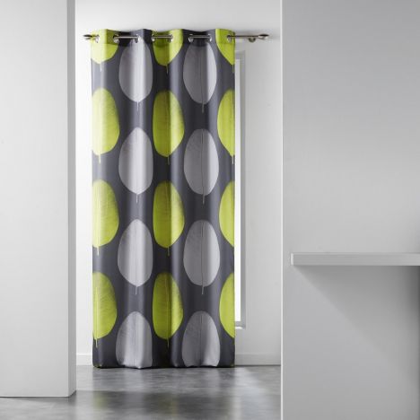 Tempo Eyelet Curtain Panel with Circle Print - Grey & Lime Green