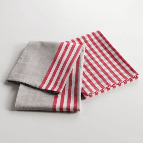 Chef Etoile Set of 2 Woven 100% Cotton Kitchen Towels - Natural & Red