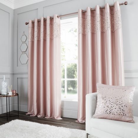 Catherine Lansfield Glitzy Sequin Fully Lined Eyelet Curtains - Blush Pink