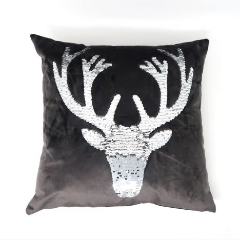 Catherine Lansfield Sequin Stag Cushion Cover - Grey