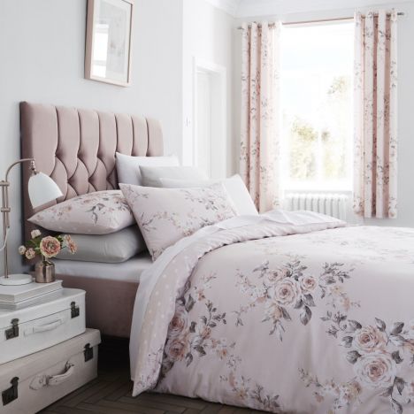 Catherine Lansfield Canterbury Floral Duvet Cover Set - Blush Pink