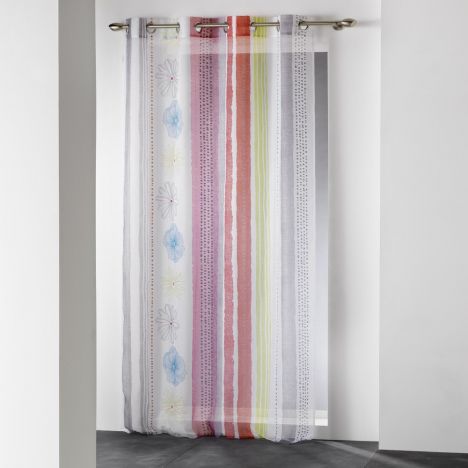 Lolia Floral Striped Eyelet Voile Curtain Panel - White Multi