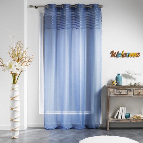 Olonne Striped Top Eyelet Voile Curtain Panel - Blue