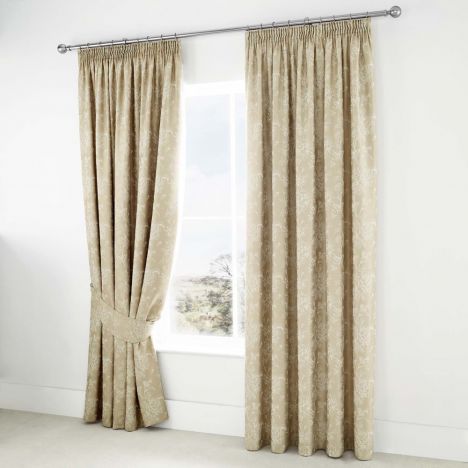 Jasmine Floral Fully Lined Tape Top Curtains - Champagne Cream