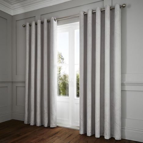 Portobello Geometric Weave Fully Lined Eyelet Curtains - Silver Grey