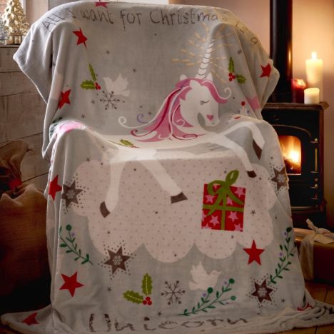 Wishing For Unicorns Christmas Supersoft Blanket Fleece Throw 