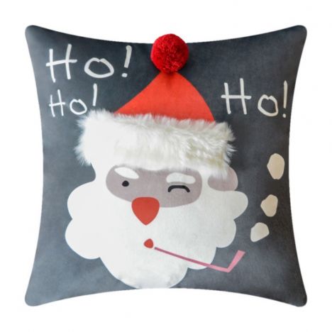 Christmas Ho Ho Ho Santa Filled Cushion - Grey