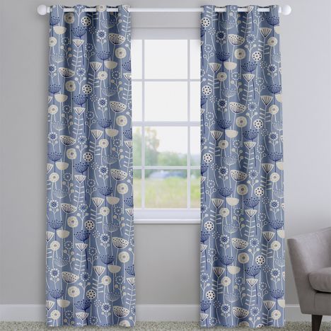 Bergen Blue Modern Floral Made To Measure Curtains