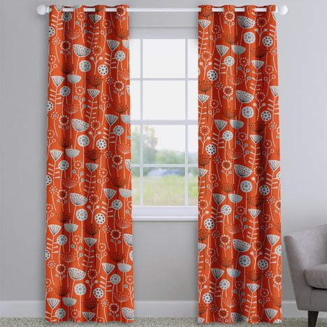 Bergen Orange Modern Floral Made To Measure Curtains