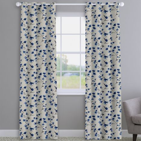 Como Blossom Indigo Blue Floral Made To Measure Curtains
