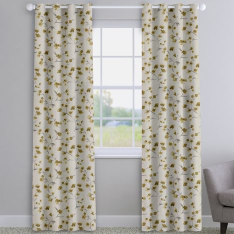 Como Blossom Ochre Yellow Floral Made To Measure Curtains