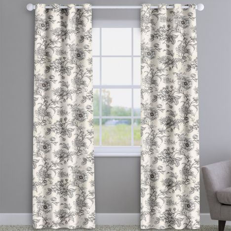 Aquataine Charcoal Grey Vintage Floral  Made To Measure Curtains