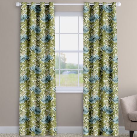 Decorama Cornflower Blue Floral Made To Measure Curtains