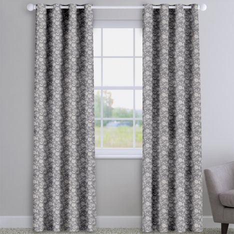Bird Garden Charcoal Grey Delicate Floral Made To Measure Curtains