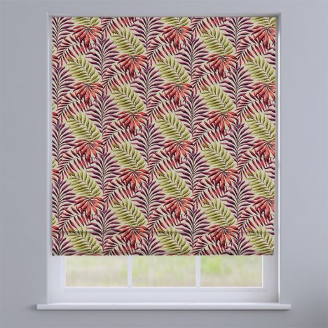 Manila Leaves Cranberry Red Roman Blind