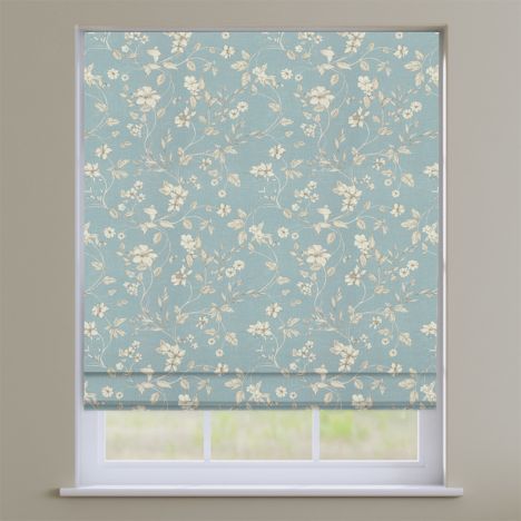 Etched Wedgewood Blue Delicate Floral Roman Blind