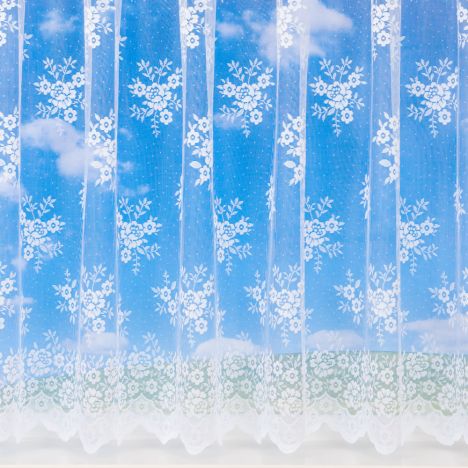 Esther Floral White Net Curtain: 36" Drop