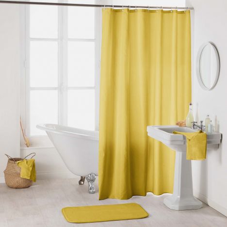 Essencia Plain Shower Curtain Extra Long Drop with Hooks - Honey Yellow