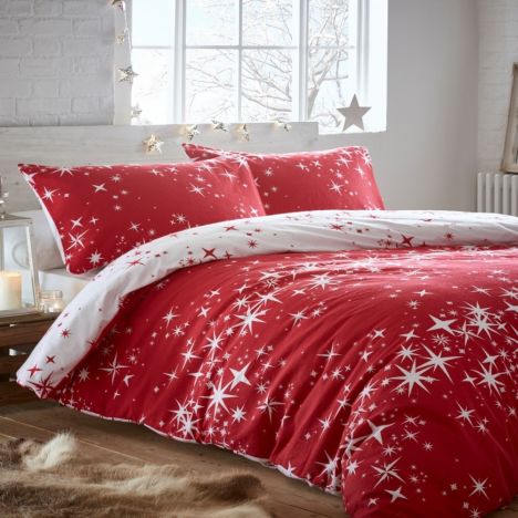 Galaxy Thermal Flannelette Reversible Duvet Cover Set - Red